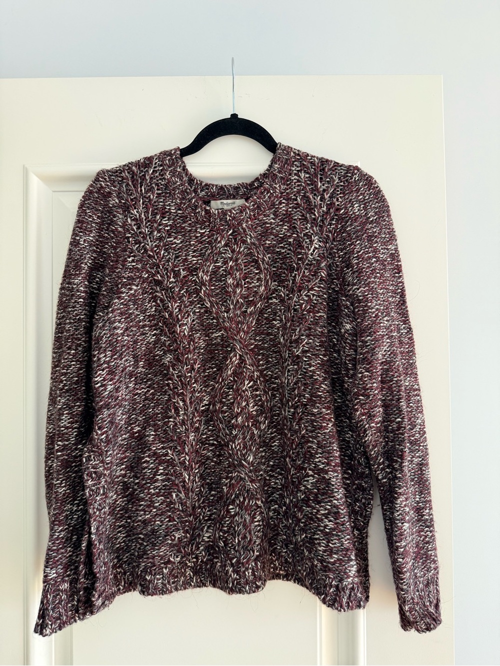 Madewell Marled Cable Crewneck Sweater - Burgundy Mix